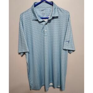 johnnie-O XL Short Sleeve Men's Polo Shirt Blue Green White Polyester/Spandex